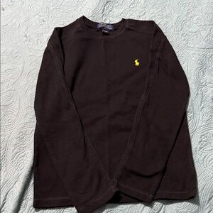 Polo by Ralph Lauren Black Long Sleeve Tee with Yellow Logo. Boys medium 10/12